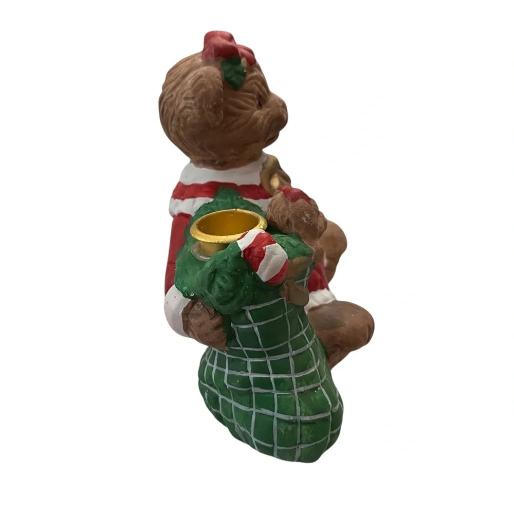Vintage 1990s Holiday Collection Terracotta Teddy Bear Candle Holder - Picture 5 of 7